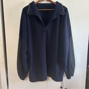 Adolfo Men's Dark Blue and Gray Zip-Up Sweater